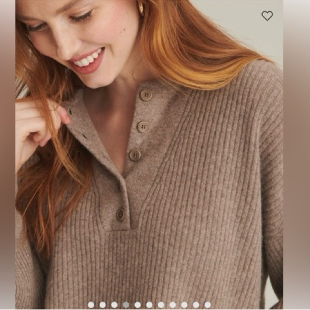 NAADAM Recycled Cashmere Ribbed Henley - Heather Taupe